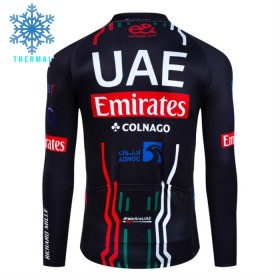 Wielershirt 2024 UAE TEAM EMIRATES Lange Mouw Winter Thermal Fleece Zwart